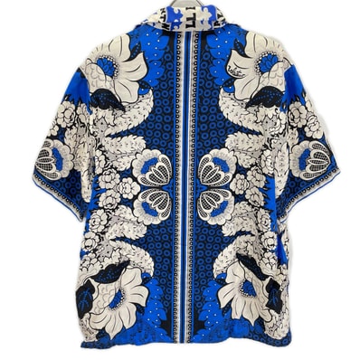 ヴァレンティノ 23SS 2V3AAA90939 ブルー×ホワイト シルク Flower Bandana Vacation Shirt/オープンカラーシャツ 44