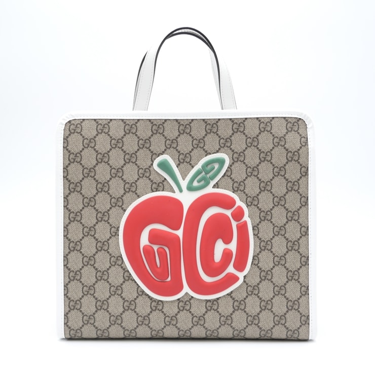 GUCCI(グッチ)チルドレンズ GGアップル トートバッグ GGスプリーム ベージュ×ホワイト レッド グリーン 605614 レディース【中古】