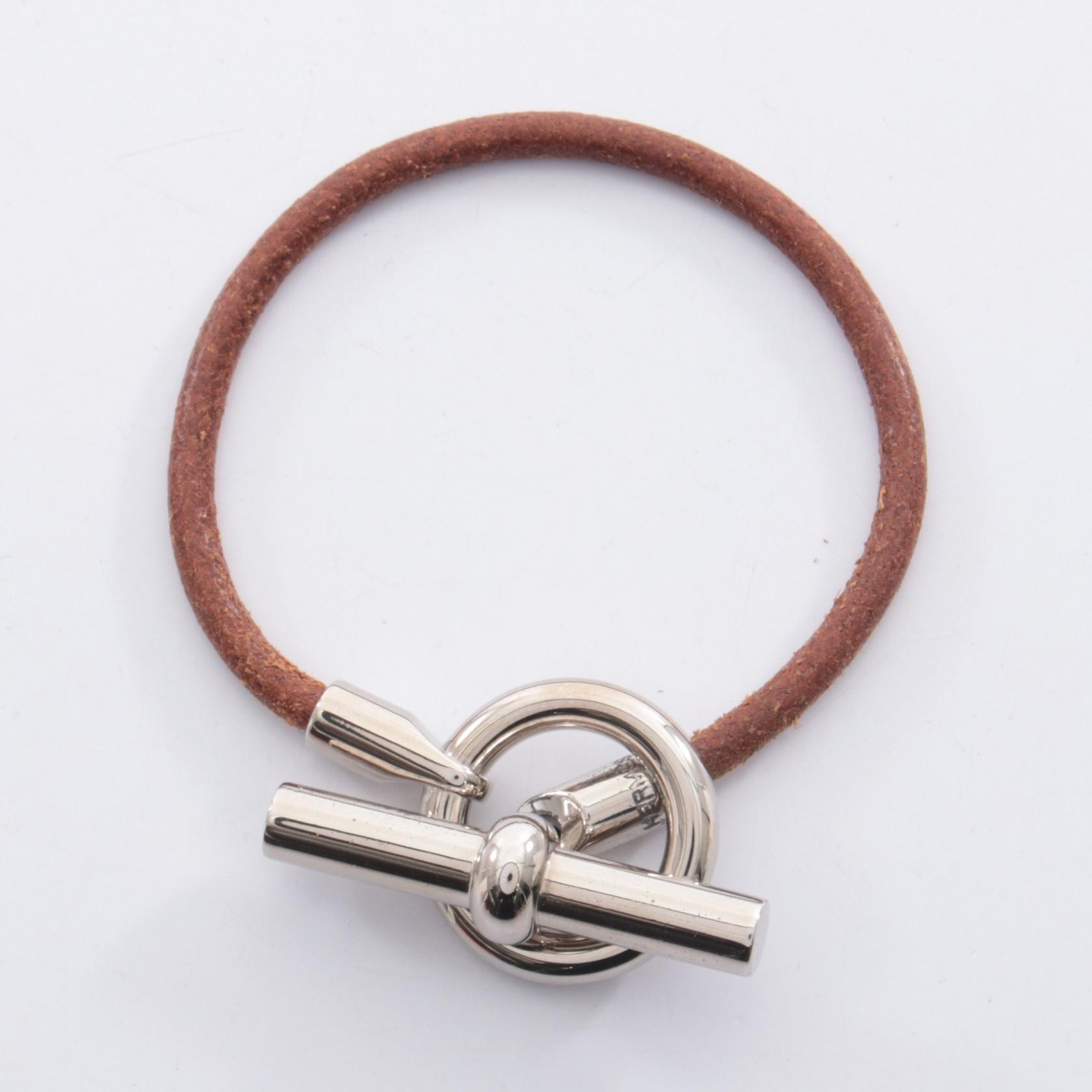 エルメス HERMES グレナン ブレスレット アクセサリー レザー ステンレススチール レディース ブラウン系 / シルバー系 【中古】