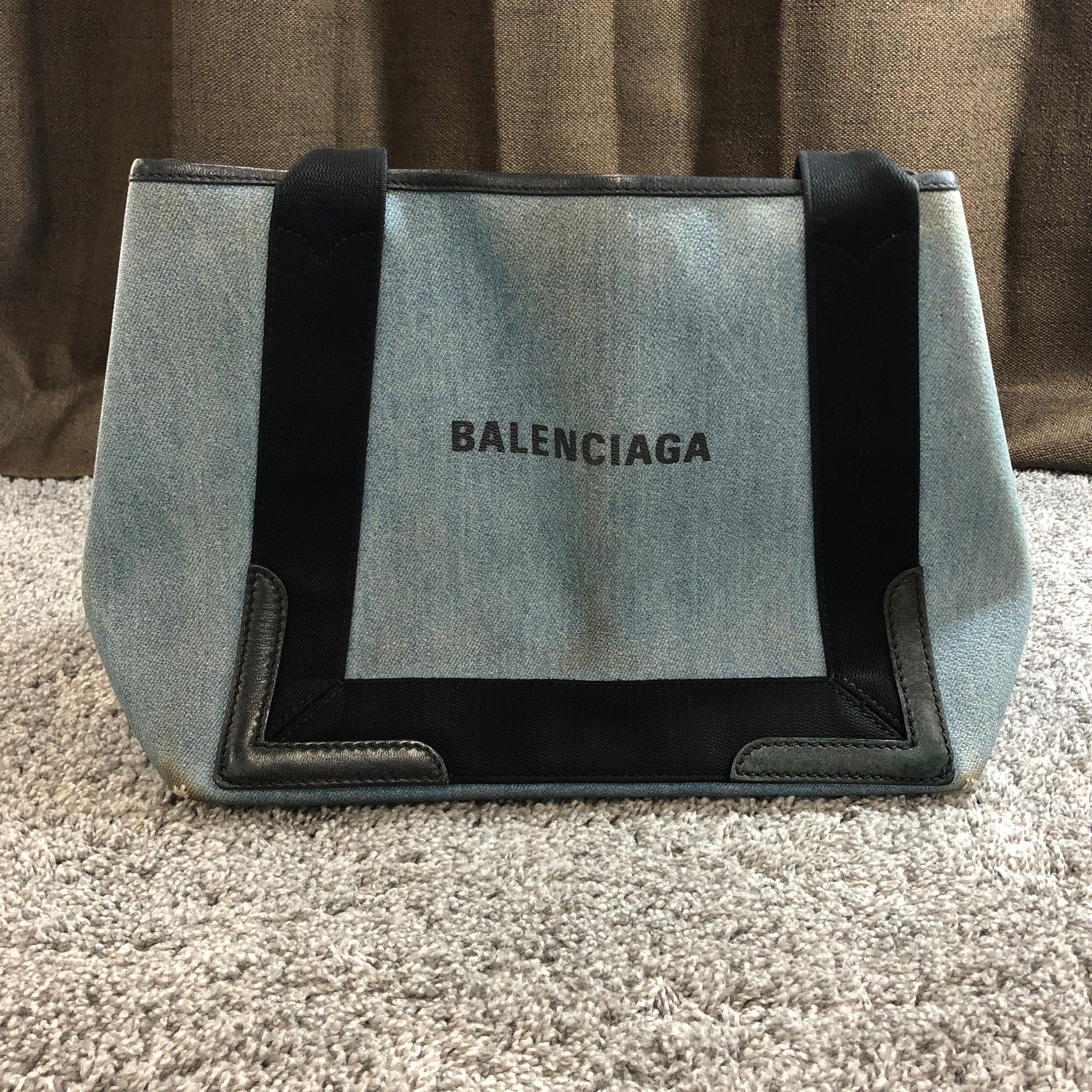 バレンシアガ ネイビーカバスS  コーティングキャンバス ハンドバッグ  ブルー