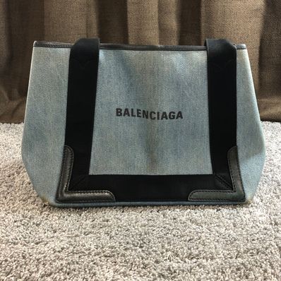 バレンシアガ ネイビーカバスS コーティングキャンバス ハンドバッグ ブルー