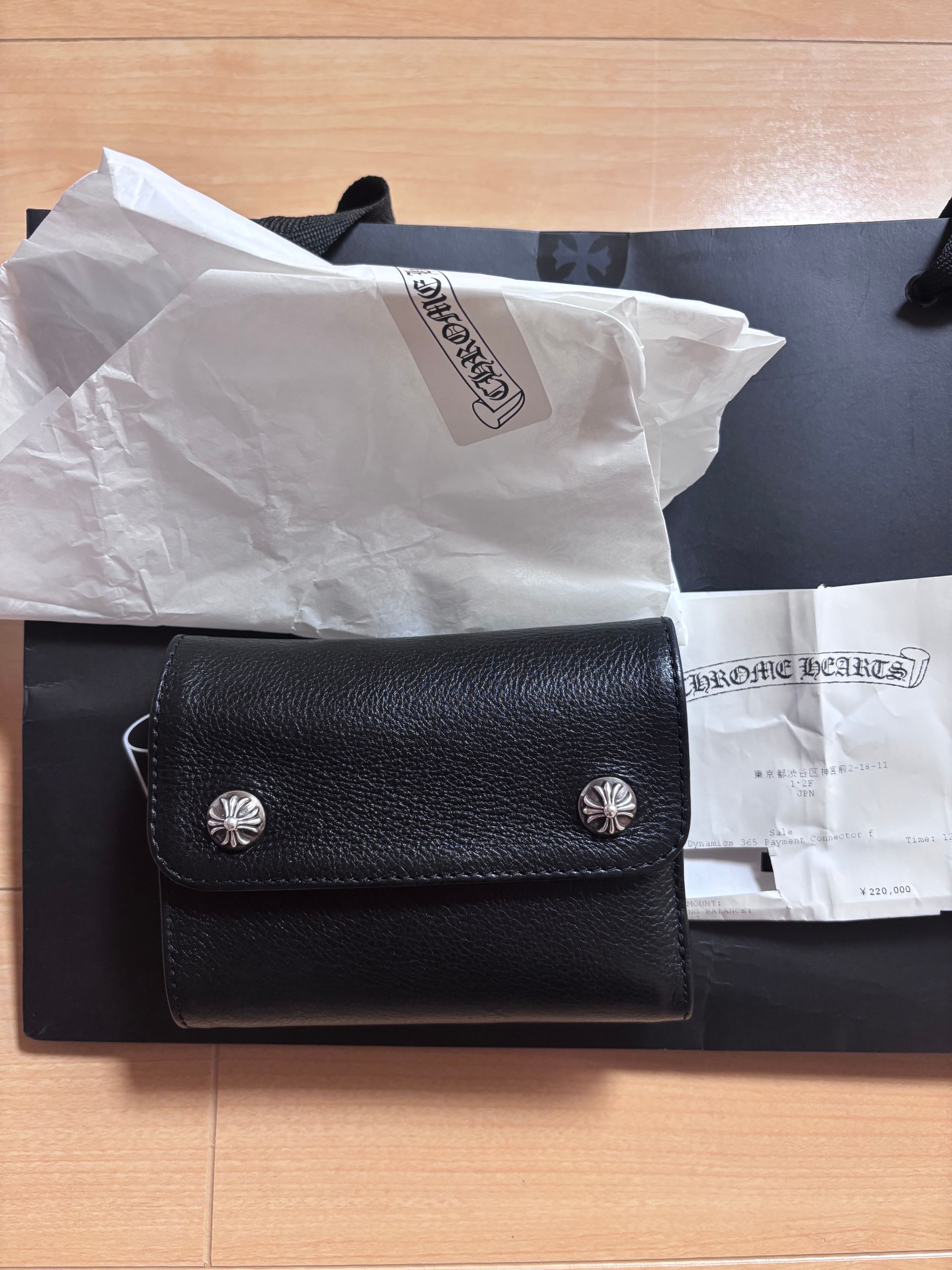 Chrome Hearts Wave Mini Cross Ball Button Leather Wallet "Black/Silver"