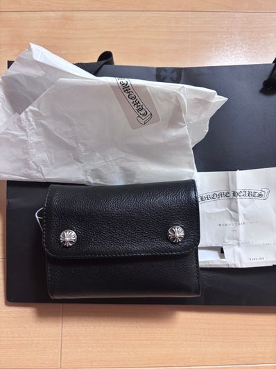 Chrome Hearts Wave Mini Cross Ball Button Leather Wallet "Black/Silver"