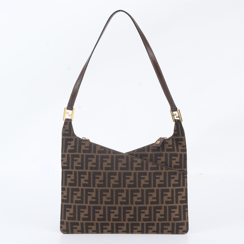 ■極美品 フェンディ ズッカショルダーバッグ レザー×キャンバス