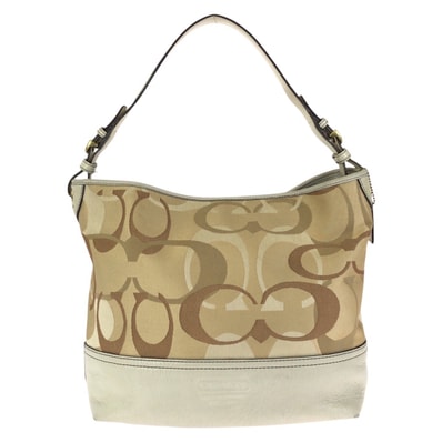 COACH コーチ シグネチャー ベージュ ゴールド金具 キャンバス レザー/ ショルダーバッグ ハンドバッグ 602649 【中古】
