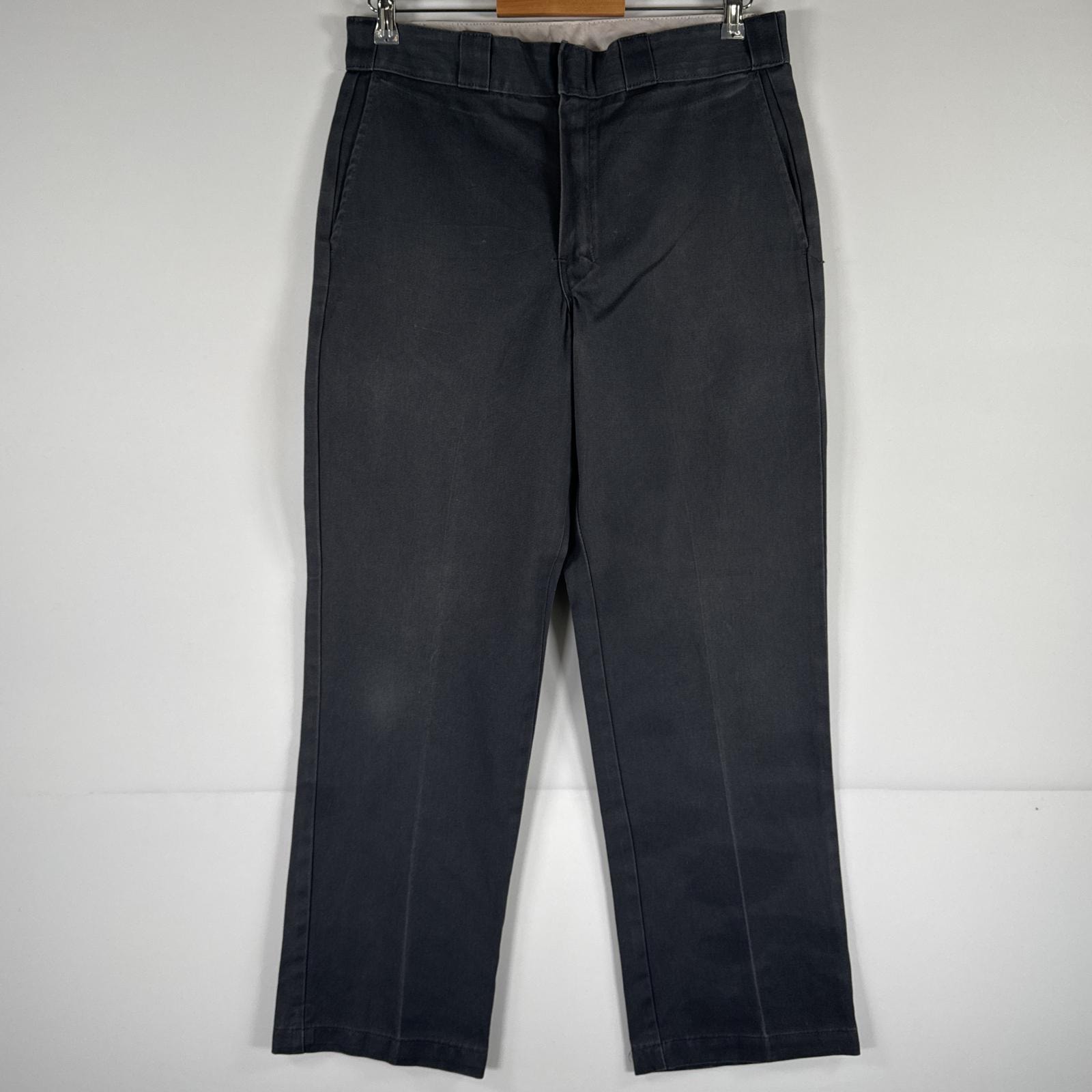 古着 ディッキーズ Dickies ワークパンツ 作業着 ワンポイント ストレート センタープレス グレー メンズ