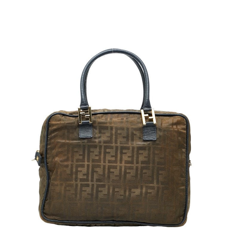 フェンディ ズッカ ハンドバッグ ショルダーバッグ 2WAY カーキグリーン ネイビー ナイロン レザー レディース FENDI 【中古】