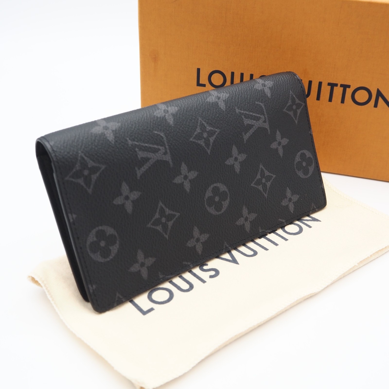 美品 LOUIS VUITTON ルイ・ヴィトン モノグラム エクリプス ポルトフォイユ ブラザ M61697 長財布 ブラック グレー コーティングキャンバス レザー メンズ