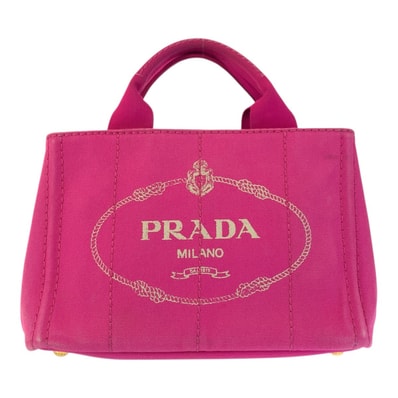 PRADA プラダ カナパ 三角ロゴプレート ピンク ゴールド金具 キャンバス ハンドバッグ トートバッグ 601582 【中古】