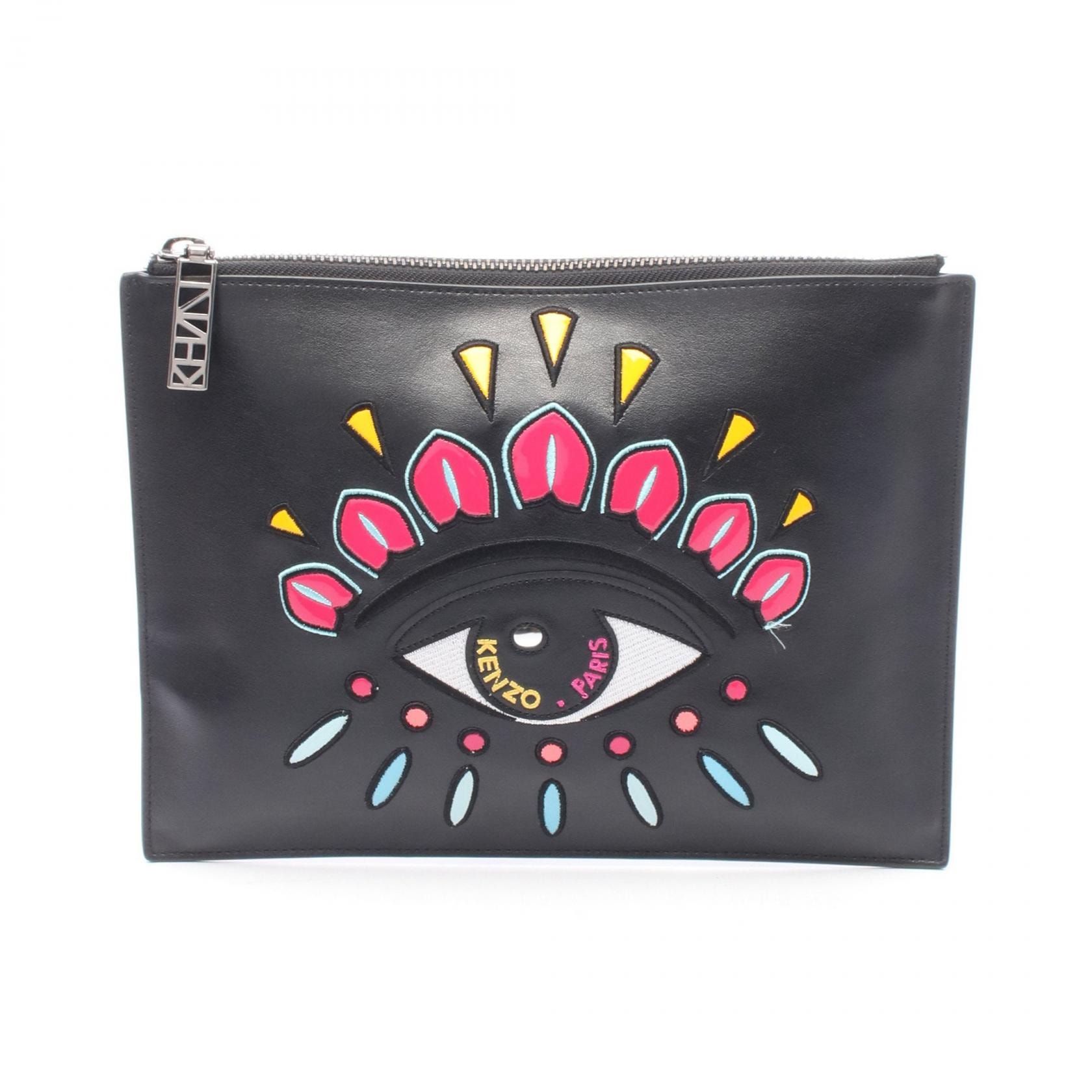 ケンゾー KENZO アイ セカンドバッグ クラッチバッグ バッグ レザー エナメル メンズ ブラック系 【中古】