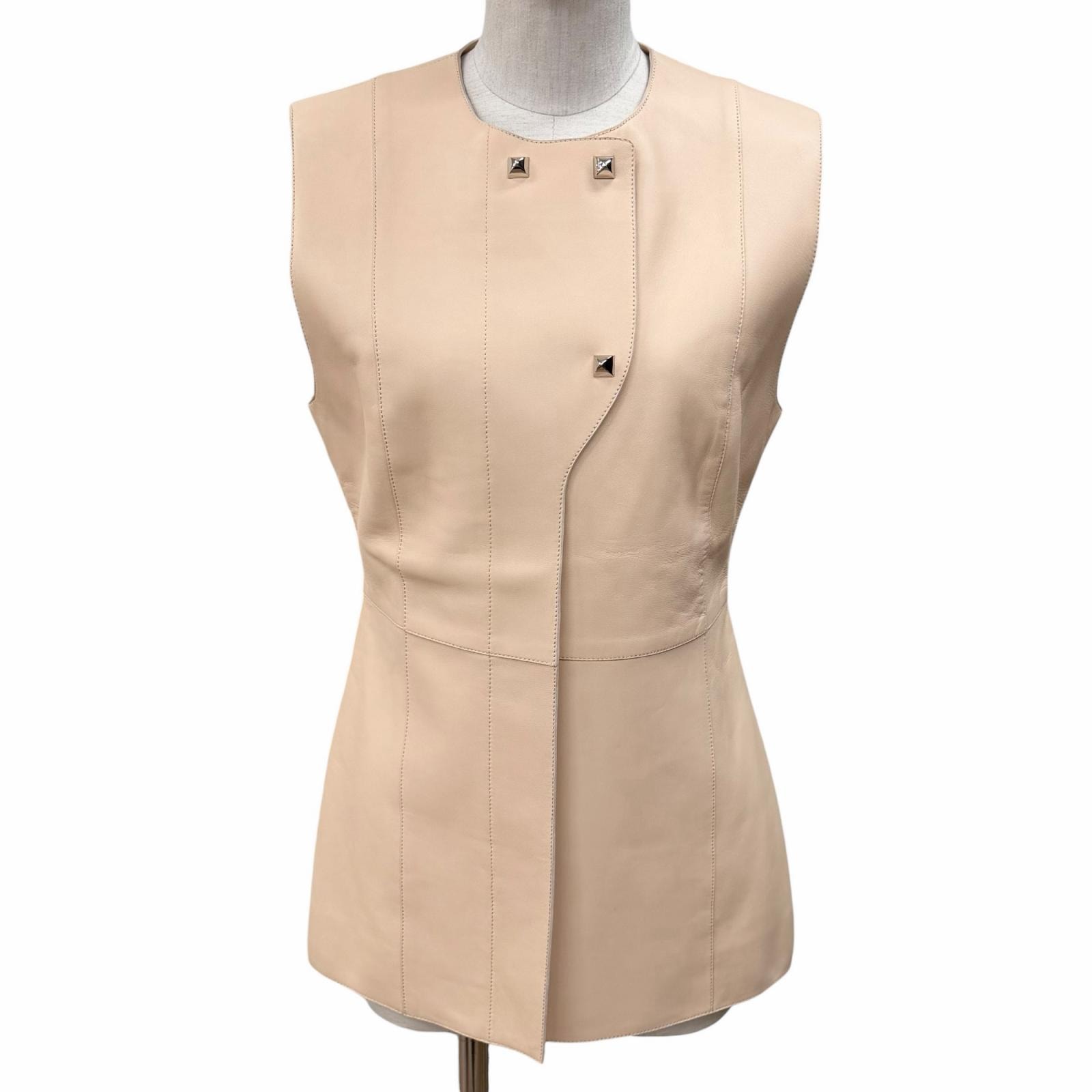 美品 エルメス ベスト ピンクベージュ レディース 38