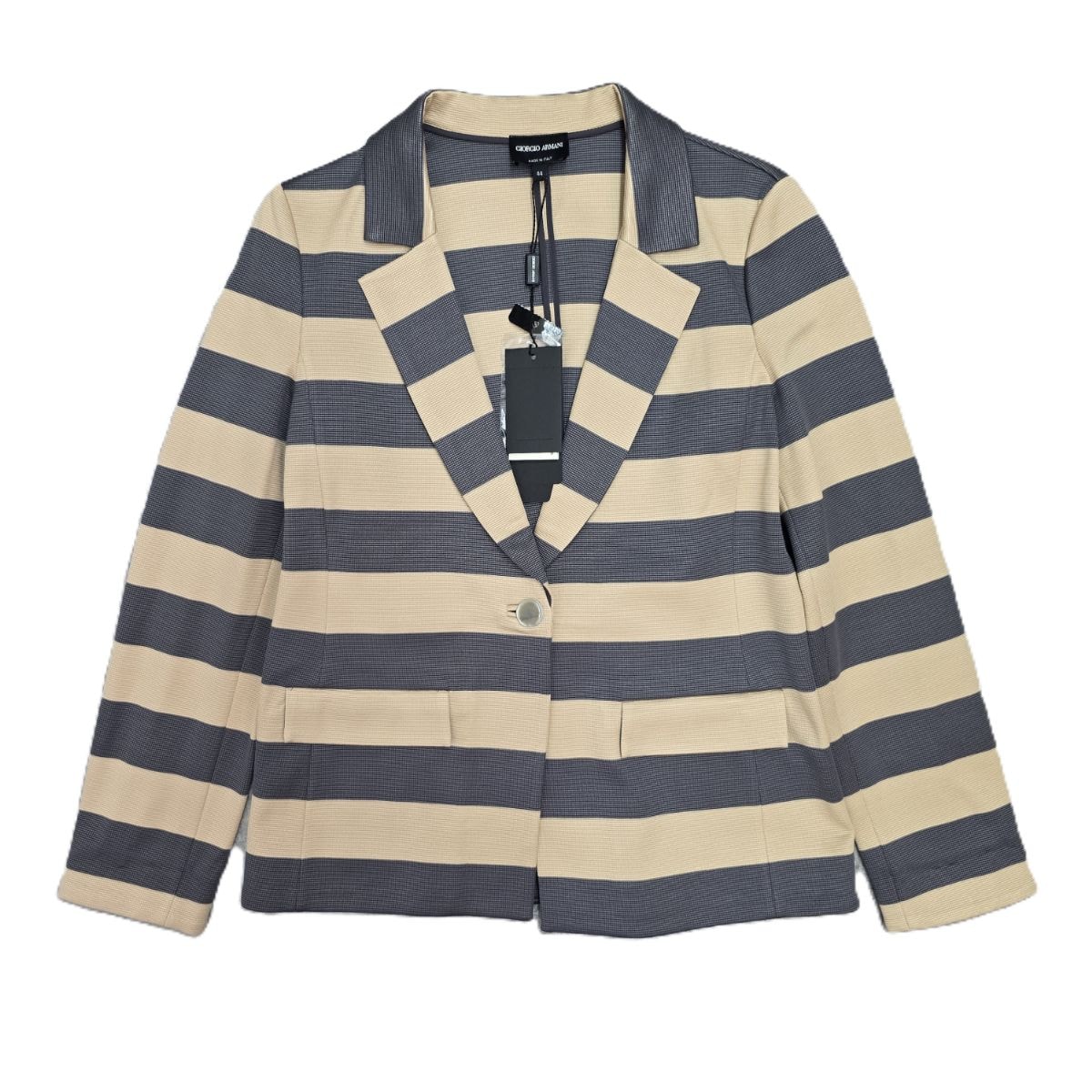 GIORGIO ARMANI ジョルジオアルマーニ ボーダー テーラードジャケット RAG07JRABRJ 44 ベージュ グレー  レディース【中古】