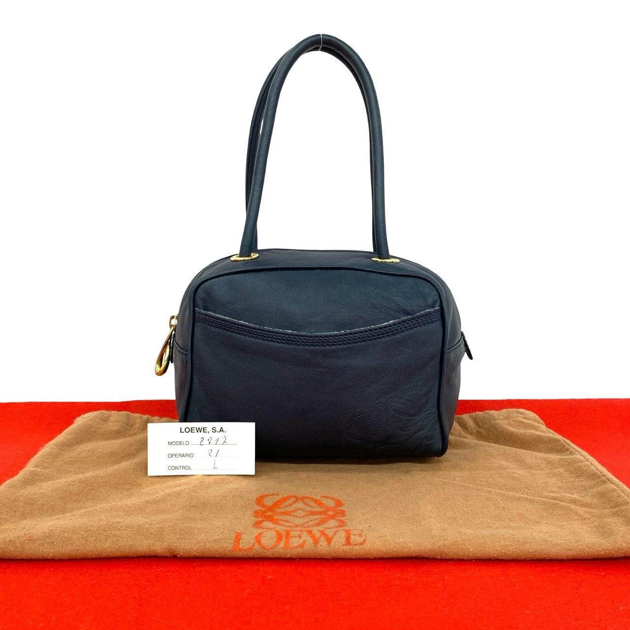 LOEWE ロエベ アナグラム ロゴ レザー ハンドバッグ ネイビー
915-1