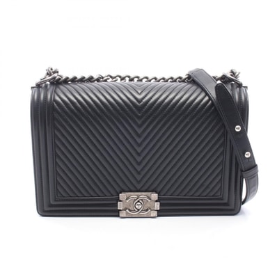 シャネル CHANEL ボーイシャネル ラージ シェブロン Vステッチ ショルダーバッグ バッグ ラムスキン(羊革) レディース ブラック系 【中古】
