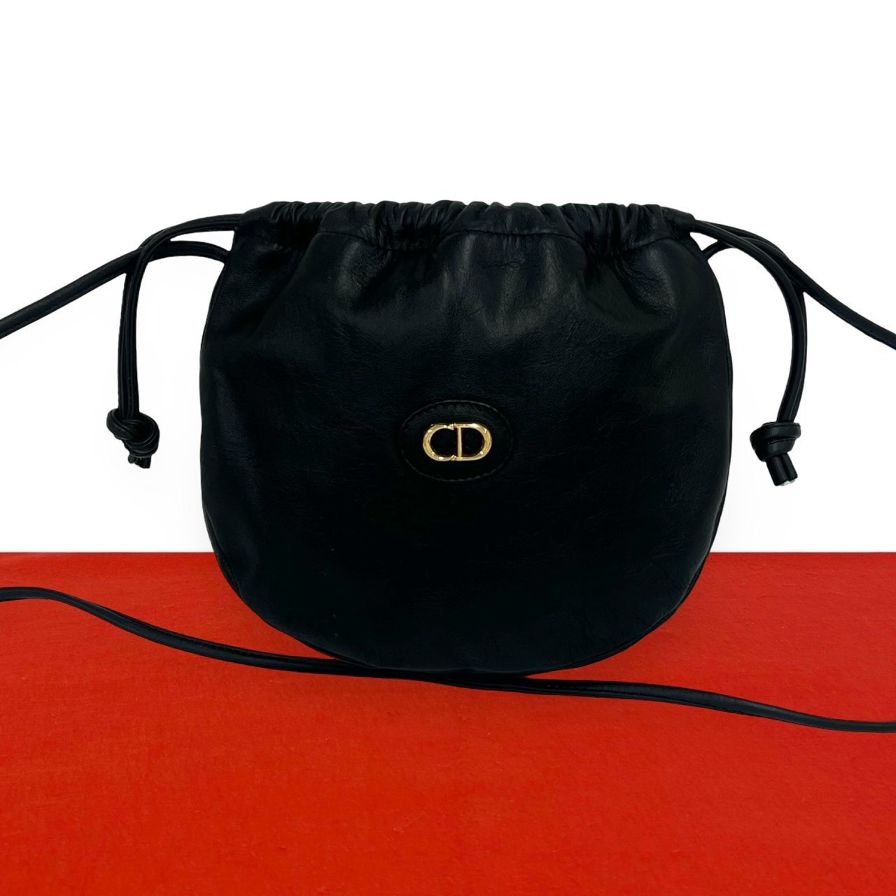 Christian Dior ディオール CD ロゴ 金具 レザー ショルダーバッグ ブラック
 c26-7