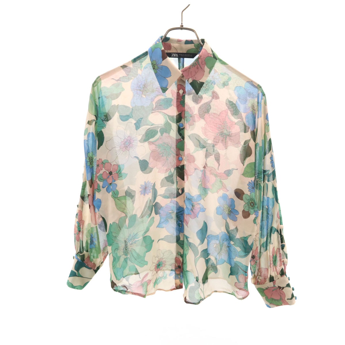 ZARA ザラ 花柄 長袖 シアー シャツ XS ベージュ
