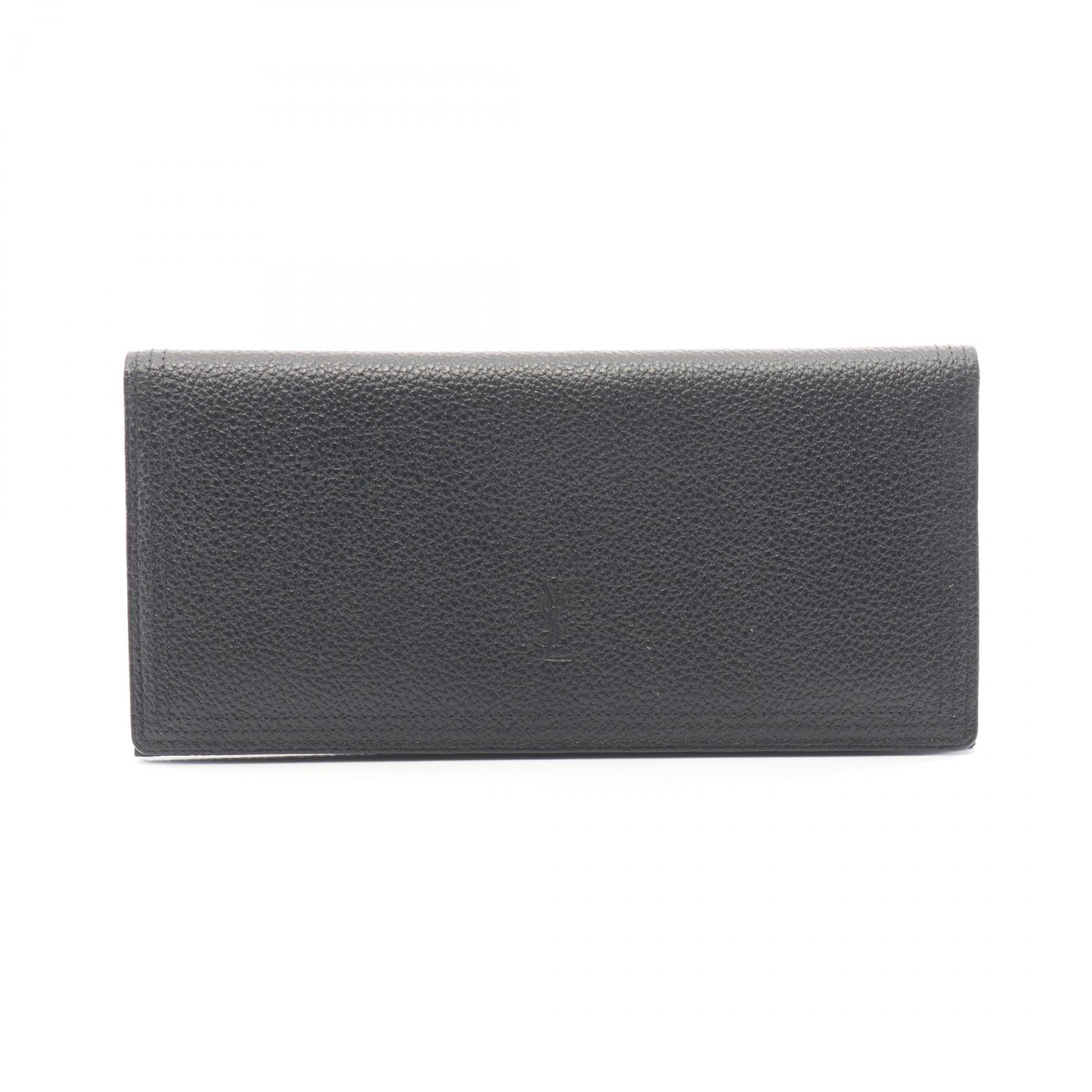 サンローランパリ SAINT LAURENT PARIS ロゴ 二つ折り長財布 財布 レザー レディース ブラック系 【中古】