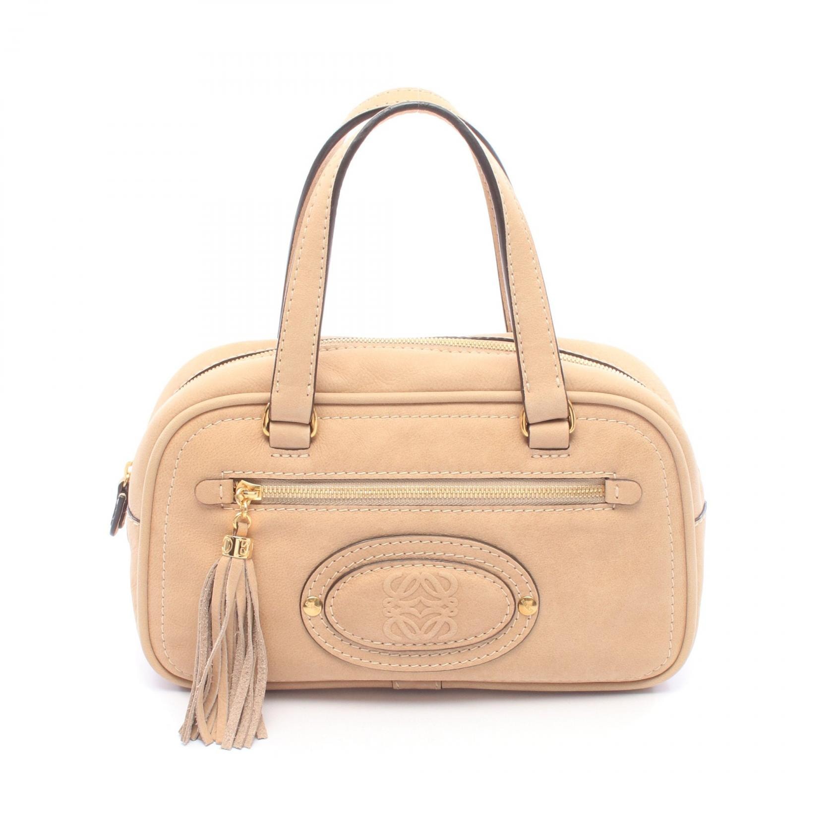 ロエベ LOEWE マドリード アナグラム タッセル ハンドバッグ バッグ レザー レディース ベージュ系 【中古】