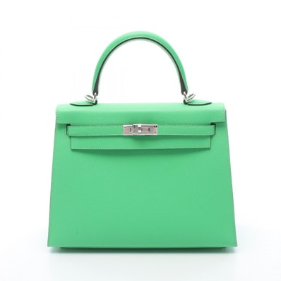 エルメス HERMES ケリー25 外縫い 2WAY ハンドバッグ バッグ レザー カーフ(牛革) ヴォーエプソン ヴォーエプソン ヴェールコミック B刻印(2023年製造) レディース グリーン系 038416CK 【中古】