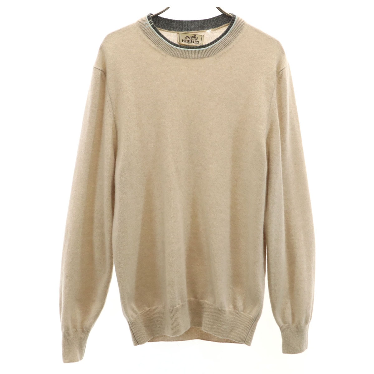 HERMES エルメス イタリア製 カシミヤ100% 長袖 セーター XS ベージュ ニット