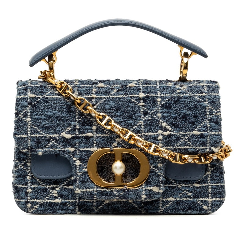 ディオール カナージュ ジョリー ミニ トップハンドル ハンドバッグ ショルダーバッグ 2WAY ブルー ツイード レザー レディース Dior 【中古】