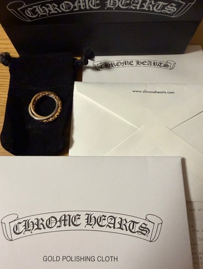 Chrome Hearts Tiny E CH Plus Band Trpl 22K Silver 925 Ring "Gold/Silver"