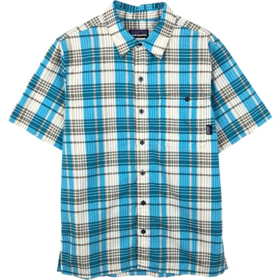 古着 パタゴニア Patagonia 53002SP13 チェック柄 シアサッカー 半袖 ポリコットンシャツ ボックスシャツ メンズS相当/eaa660984