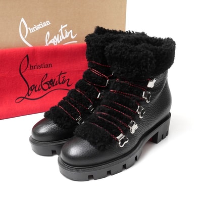 ■美品■Christian Louboutin クリスチャンルブタン EDERVIZIR FLAT ブーツ サイズ35 1/2 ショート ワークブーツ 異素材 ウール レザー 靴 ブランド古着【中古】20251110/RA6318