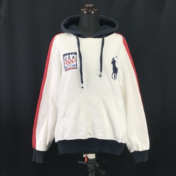 RALPH LAUREN★2018冬季オリンピック USA代表/プルオーバーパーカー【Mens size -M/白×紺/white×navy】Tops/Parker◆BH61
