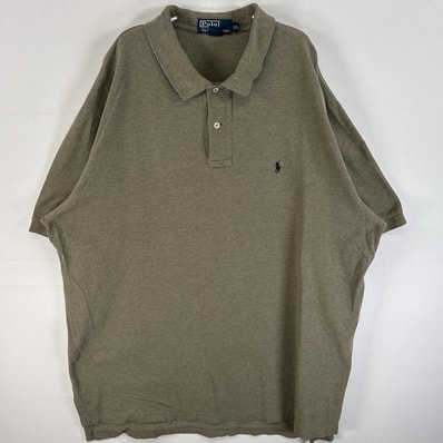 古着 90's/90年代 ポロバイラルフローレン Polo by Ralph Lauren 鹿の子 半袖 ポロシャツ ワンポイント ロゴ 刺繍 大きいサイズ 2ボタン 14041 カーキ系 無地 メンズ