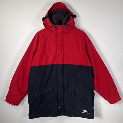 古着 90's/90年代 ノーティカ NAUTICA 中綿ナイロンジャケット ブルゾン ビッグ刺繍ロゴ 14041 レッド メンズ