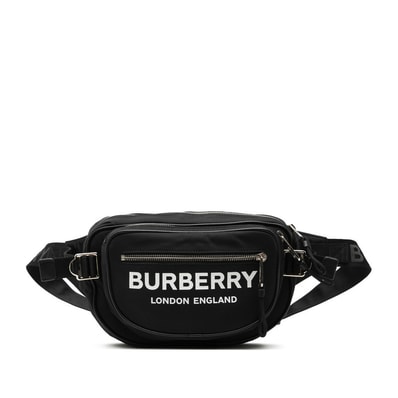 バーバリー ロンドン イングランド ロゴプリント ボディバッグ ウエストバッグ ブラック ナイロン レザー レディース BURBERRY 【中古】