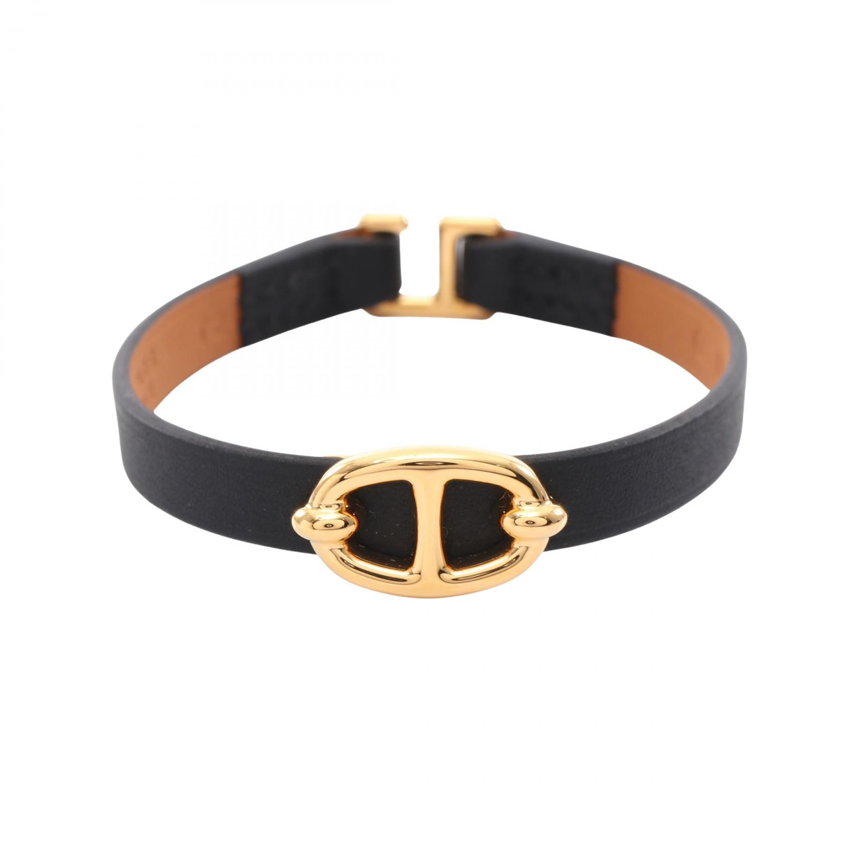 エルメス HERMES ミニ タラサ ヴォースイフト ブレスレット アクセサリー GP(ゴールドメッキ) レザー ゴールド レディース ブラック系 / ゴールド系 H500522 【中古】