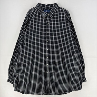 古着 ラルフローレン RALPH LAUREN 長袖シャツ ワンポイント ロゴ ボタンダウン 大きいサイズ 4XL ブラック系 チェック メンズ