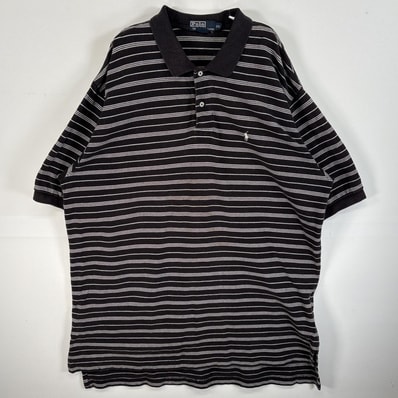 古着 90's/90年代 ポロバイラルフローレン Polo by Ralph Lauren 半袖 ポロシャツ ロゴ刺繍 大きいサイズ 2ボタン 14041 ブラック系 ボーダー メンズ