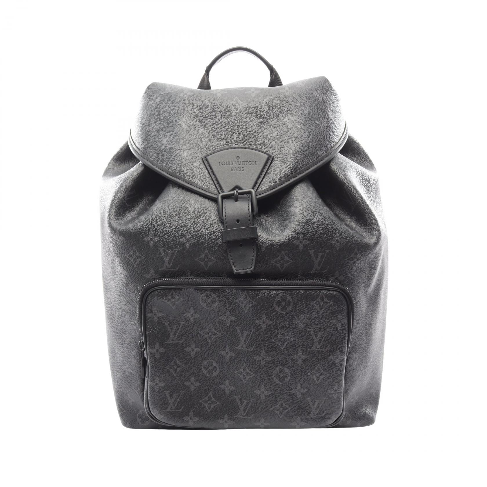 ルイ・ヴィトン LOUIS VUITTON モンスリ リュックサック バックパック バッグ PVCコーティングキャンバス レザー モノグラム・エクリプス メンズ ブラック系 M46683 【中古】