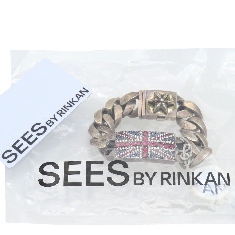 Chrome Hearts "Union Jack" Link Bracelet With Garnet "Sterling Silver"