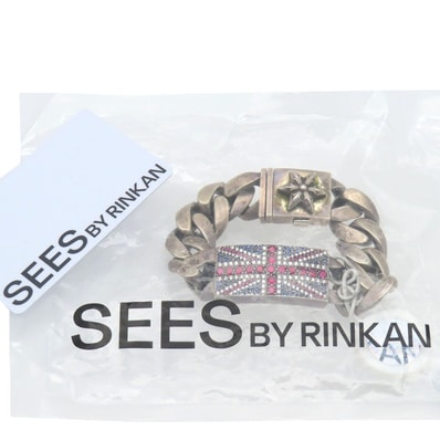 Chrome Hearts "Union Jack" Link Bracelet With Garnet "Sterling Silver"