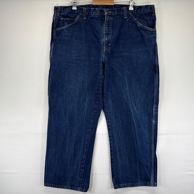 古着 ディッキーズ Dickies デニム パンツ デニムパンツ ポケット ジッパーフライ ワンポイント 大きいサイズ w46 L37 ブルー系 メンズ