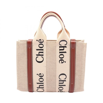 クロエ Chloe WOODY ウッディ スモール トートバッグ バッグ キャンバス レザー レディース ベージュ系 / ブラウン系 【中古】