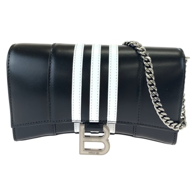 新品未使用 BALENCIAGA バレンシアガ アディダスコラボ アワーグラス Hourglass Wallet On Chain ブラック ホワイト レザー チェーンウォレット ショルダーバッグ 505957 【中古】