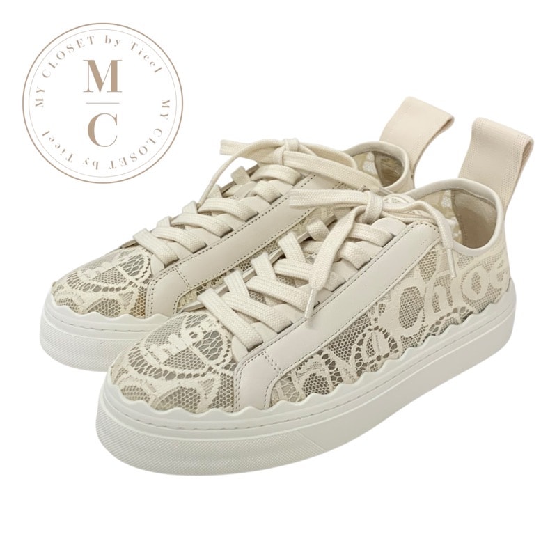 クロエ Chloe Lauren スニーカー 靴 シューズ ファブリック ベージュ 未使用 ロゴ レース
