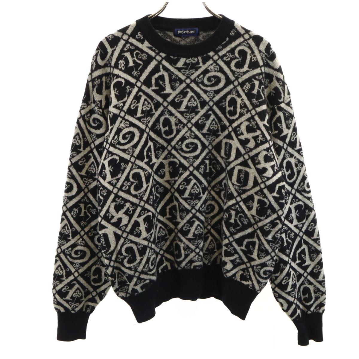 YVES SAINT LAURENT イヴサンローラン 90s オールド 総柄 長袖 セーター L ブラック ニット