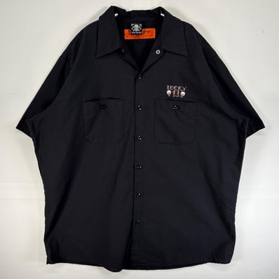 古着 レッドキャップ RED KAP 半袖シャツ ワーク 胸ポケ 大きいサイズ ラッキー13 刺繍 アンダーグラウンド XL ブラック バックプリント メンズ