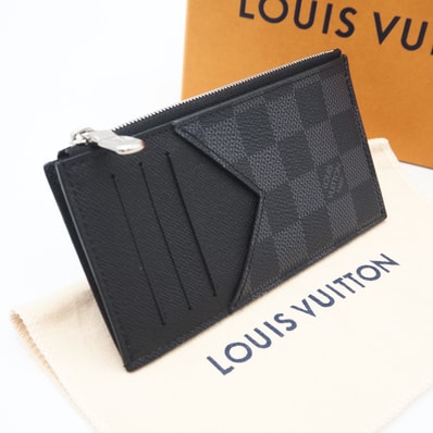 極美品 LOUIS VUITTON ルイ・ヴィトン ダミエ グラフィット コインカードホルダー N64038 コインケース ブラック グレー コーティングキャンバス レザー メンズ