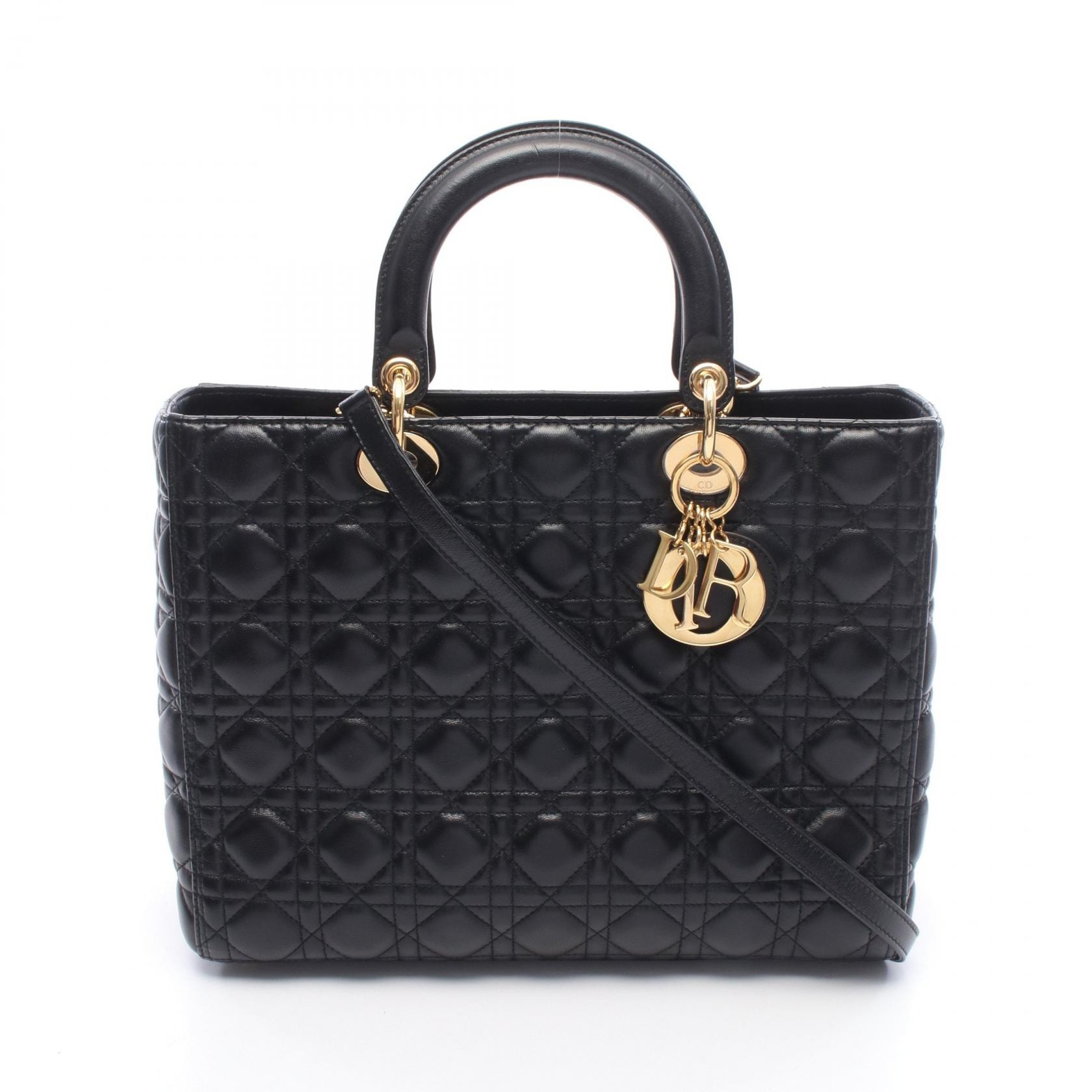 ディオール Dior レディディオール ラージ カナージュ 2WAY ハンドバッグ バッグ レザー レディース ブラック系 【中古】