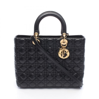 ディオール Dior レディディオール ラージ カナージュ 2WAY ハンドバッグ バッグ レザー レディース ブラック系 【中古】