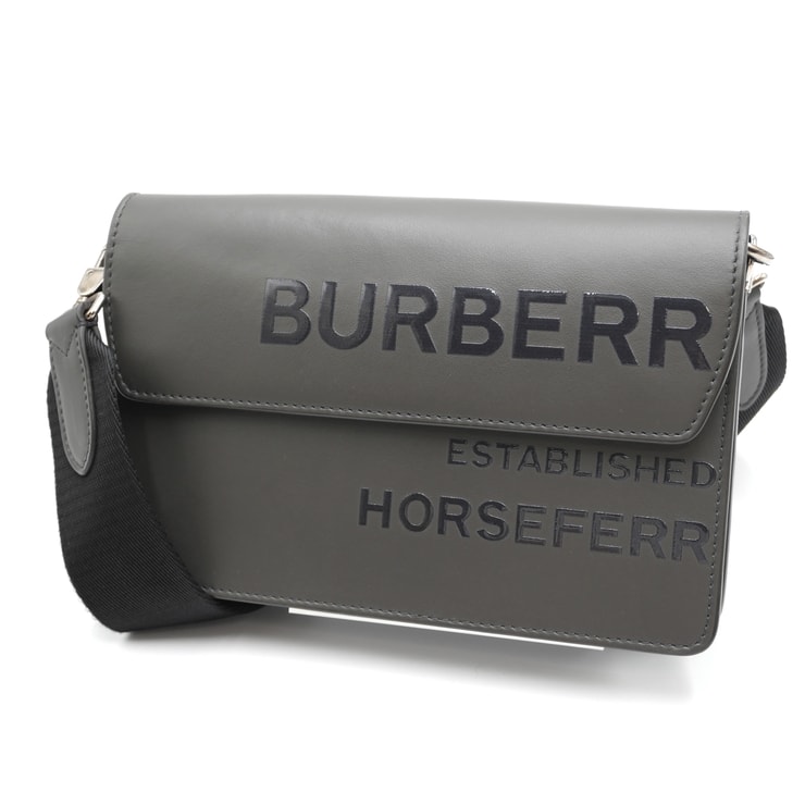 BURBERRY(バーバリー)ホースフェリー ショルダーバッグ クロスボディバッグ ブラック レザー ロゴプリント フラップ式 シルバー金具 コンパクト 斜め掛け レディース メンズ ユニセックス【中古】