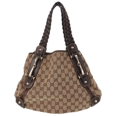 GUCCI グッチ GGキャンバス トートバッグ ホースビット メッシュハンドル ショルダーバッグ 162900 GGキャンバス ブラウン レディース【中古】