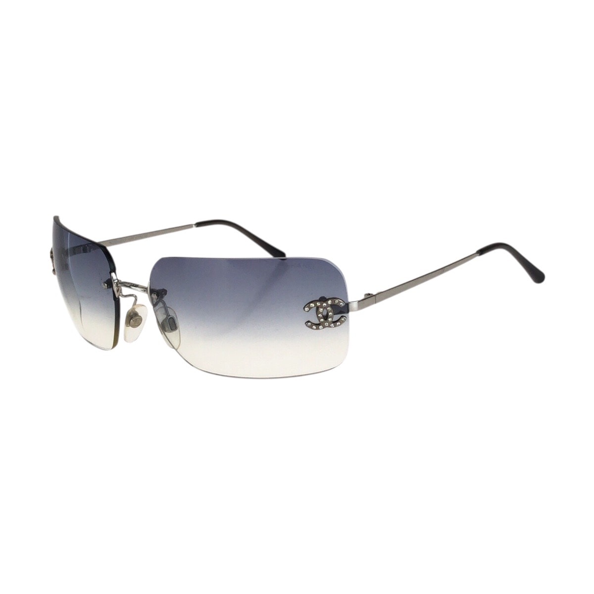 CHANEL シャネル リムレス ココマーク サイズ62□17 120 ブルー シルバー金具 メタル プラスチック/ ラインストーン/ サングラス 男女兼用 スクエア 602479 【中古】